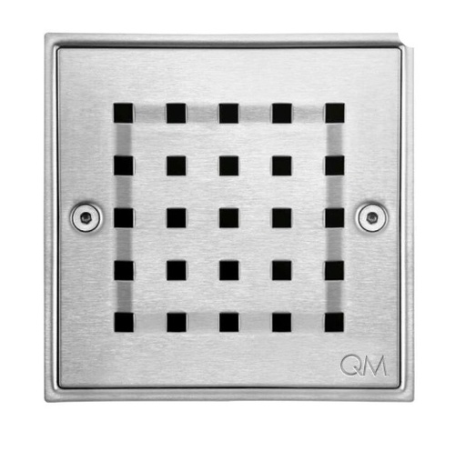 [REJ-QM-14.100.2003] REJILLA CUADRADA / DESAGUE CENTRAL SERIE RIA 5.3/4" X 5.3/4" PULIDA MARCA QUALITY METAL