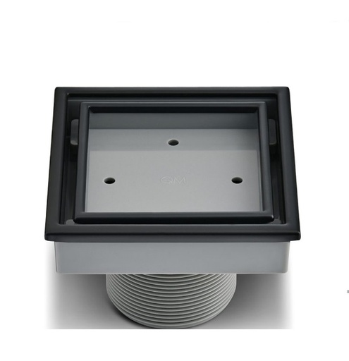 [REJ-QM-88.300.04-BK] REJILLA CUADRADA / DESAGUE CENTRAL SERIE VEIL 4" X 4" (INSERTO BALDOSA) COLOR BLACK QUALITY