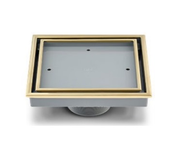 [REJ-QM-88.300.06-GD] REJILLA CUADRADA / DESAGUE CENTRAL SERIE LAGOS LIN VEIL 5 3/4" X 5 3/4" (INSER BALDO) DORADO GOLD QM