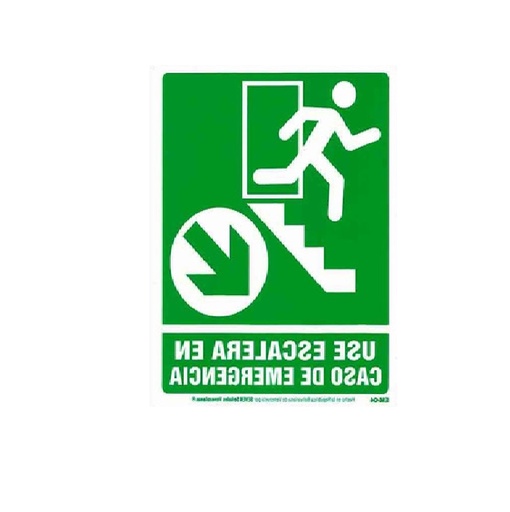 [SEN-SEV-EM-24] SEÑALES DE SEGURIDAD USE LAS ESCALERAS EN CASO DE EMERG.(DER.SUBE) 19,5 x 25 CM REF. EM-24 SEVEN