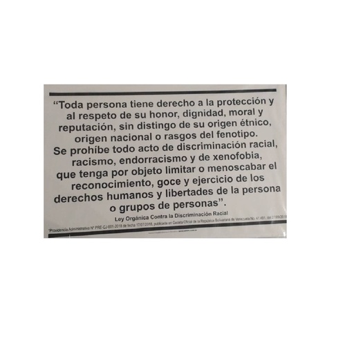 [SEN-SEV-IN-31] SEÑALES DE SEGURIDAD PROHIBIDO LA DISCRIMINACON RACIAL 50 CM X 80 CM REF. IN-31 MARCA SEVEN