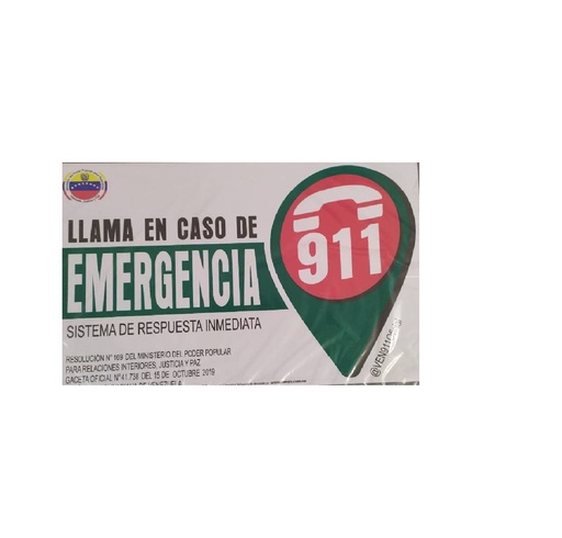 [SEN-SEV-IN-33] SEÑALES DE SEGURIDAD AVISO 911 60 CM X 40 CM EN POLIESTIRENO REF. IN-33 MARCA SEVEN