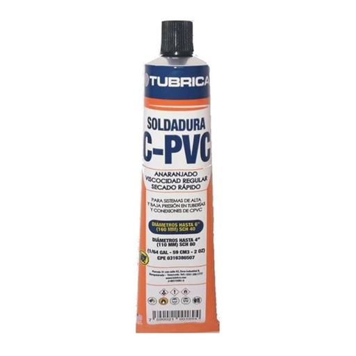 [SOL-TUB-001894] SOLDADURA CPVC - TUBO DE 59 CM3 1/64GL 2 OZ REF. 7590021001894 COD. 22-43-017 ( AGUA CALIENTE ) MARCA TUBRICA