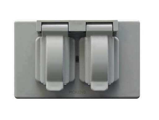 [TAP-PIC-U03GR] TAPA PROTECTORA DE TOMACORRIENTE DOBLE INTEMPERIE HORIZONTAL GRIS REF. U03-GR MARCA PICKENS