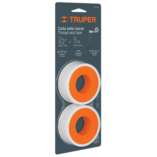 [TEF-TRU-12522] TEFLON PROFESIONAL 1/2" X 7 MTS BLISTER 2 PZAS MOD. CTF-1/2B  REF. 12522 MARCA TRUPER