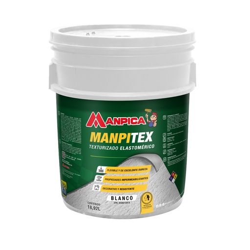[TEX-MAN-TMX-100-50] PINTURA TEXTURIZADO ELASTOMERICO MANPITEX COLOR BLANCO CUÑETE 5 GL INTERIOR - EXTERIOR REF. TMX-100-50 MARCA MANPICA