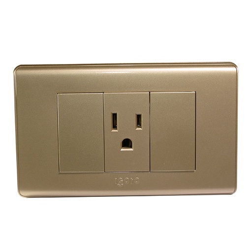 [TOM-IGO-A20-105-G] TOMACORRIENTE SENCILLO CON TIERRA COLOR DORADO REF. A20-105-G MARCA IGOTO