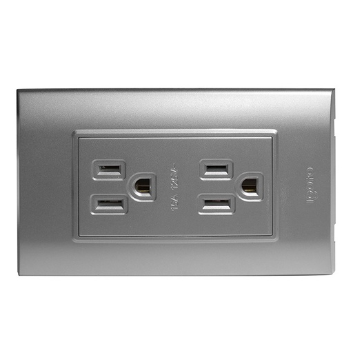 [TOM-IGO-B105.2-S] TOMACORRIENTE DOBLE CON TIERRA COLOR PLATEADO REF. B105/2-S MARCA IGOTO