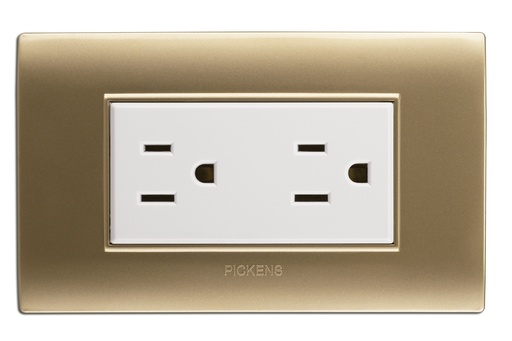 [TOM-PIC-118K06CHBL] TOMA CORRIENTE DOBLE C/TIERRA COLOR CHAMPAGNE/BLANCO REF. 118K-06-CHBL PICKENS