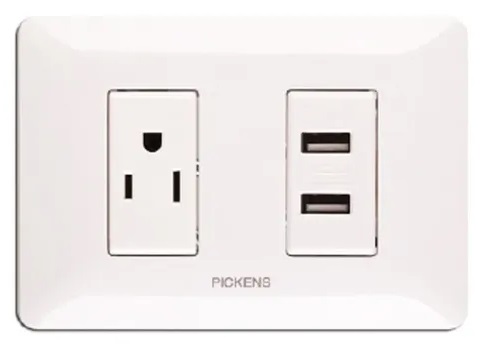 [TOM-PIC-BL-1237] TOMA CORRIENTE + USB COLOR BLANCO MOD. BL-1237 MARCA PICKENS