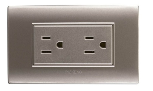[TOM-PIC-PL118K06] TOMA CORRIENTE DOBLE CON TIERRA COLOR PLATA REF. PL-118K-06 MARCA PICKENS