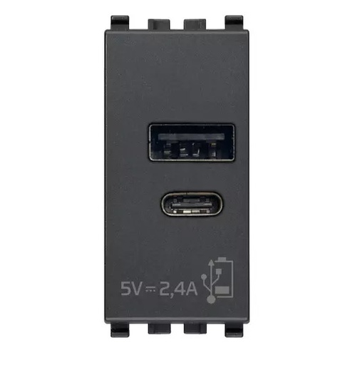 [TOM-VIM-20292.AC] TOMA USB A+ C ( TACO ) DE ALIMENTACION 5V 2.4 A 1 MODULO SERIE EIKON COLOR GRIS REF. 20292.AC VIMAR