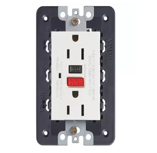 [TOM-VIM-21296.B] TOMA CORRIENTE DOBLE 2P+T CON PROTECCION A TIERRA GFCI REF. 21296.B EIKON COLOR BLANCO MARCA VIMAR