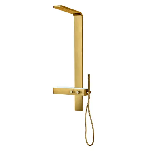 [TOR-QM-14.800.1021-G] TORRE DE DUCHA / REGADERA QM+ C/ MIXER Y DUCHA DE MANO SERIE SUPREME COLOR DORADO GOLD QUALITY METAL