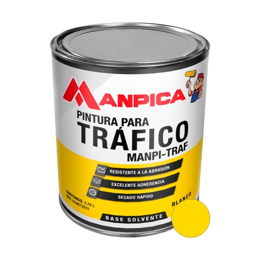 [TRA-MAN-STR-200-10] PINTURA TRAFICO SIN PERLAS 1 GL COLOR AMARILLO REF. STR-200-10 MARCA MANPICA